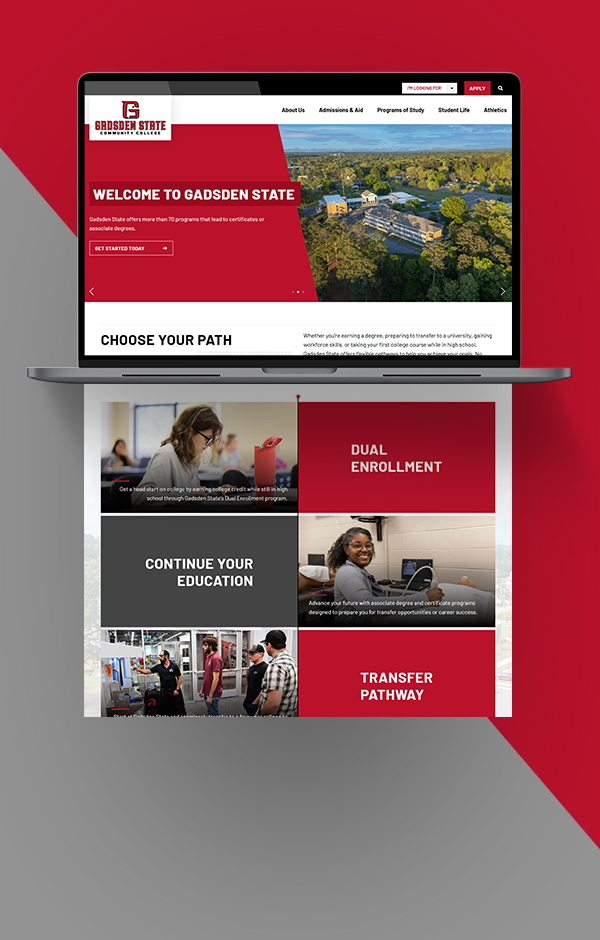 Gadsden State Community College homepage on laptop